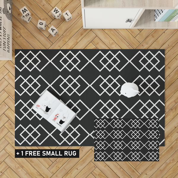 "Geo" Reversible Outdoor/Indoor Rug, Plastic Straw Rug - Available in 4 Sizes ( 5'x8', 6'x9', 9'x12', 9'x18') - Free Small Rug