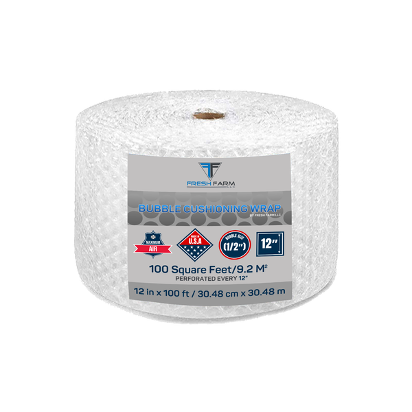 Bubble wrap 100 ft² 1/2" Large Bubble- Perforated Every 12''- with 10 Fragile Stickers by Fresh Farm LLC