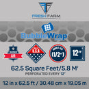 Bubble wrap 250 ft² (4 Rolls of 62.5 ft x 12" Wide) 1/2" Large Bubble- Perforated Every 12''- with 10 Fragile Stickers by Fresh Farm LLC